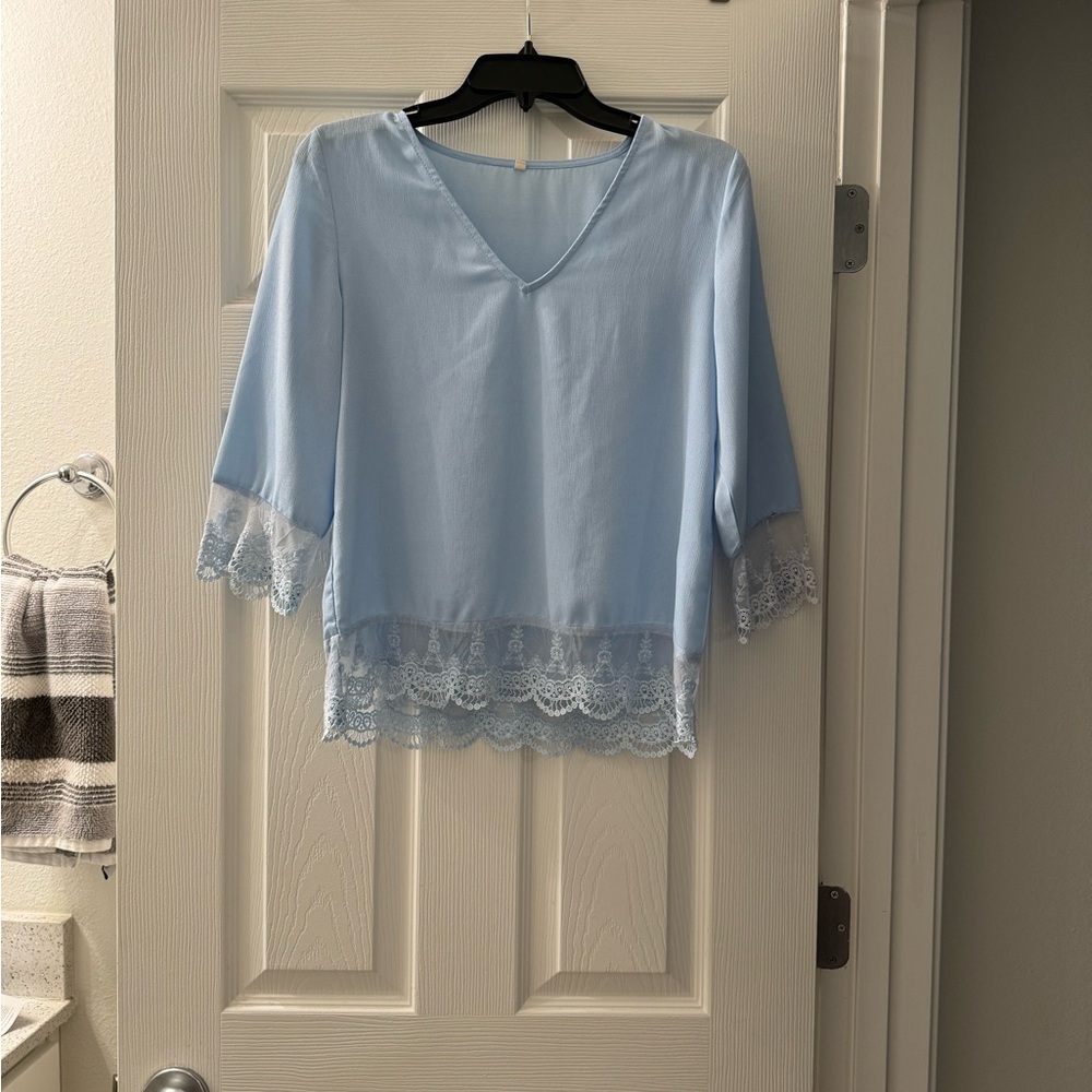 Light Blue Lace Trim Blouse